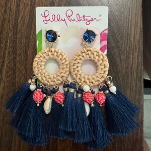 Lilly Pulitzer Navy and Pink Woven Earrings